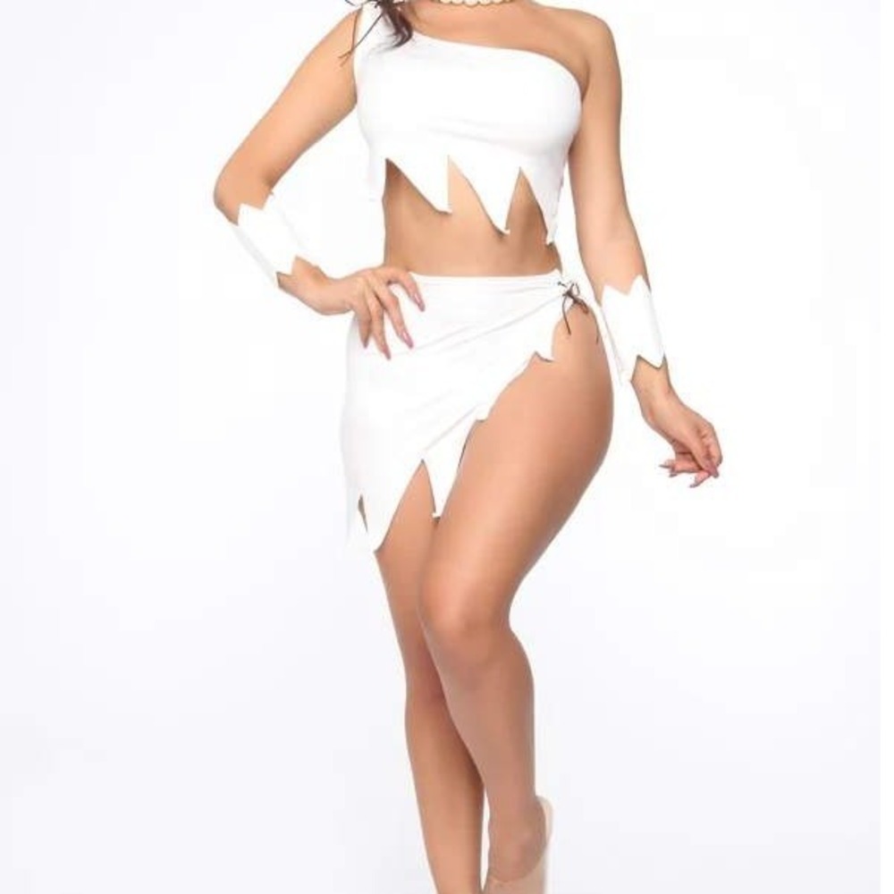 Fashion Nova Bedrock Babe 4‎ Piece Halloween Costume Set White Womens L/XL NEW